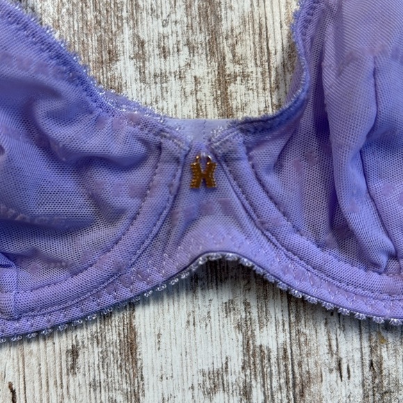 SAVAGE X FENTY NWT Lavender Flocked Logo Mesh Unlined Underwire Bra Size 32A - Picture 4 of 10